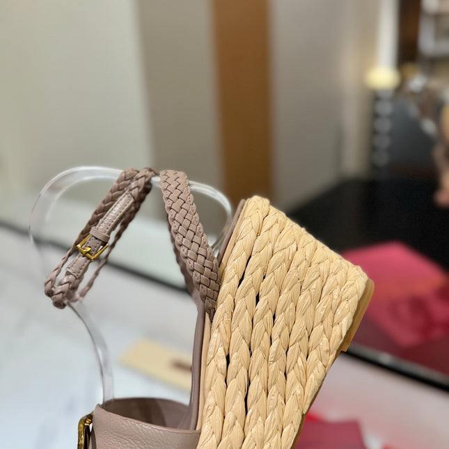 VLTN ESPADRILLE WEDGE SANDALS 25S 90 MM IN BEIGE BROWN LAMBSKIN STYLE 5