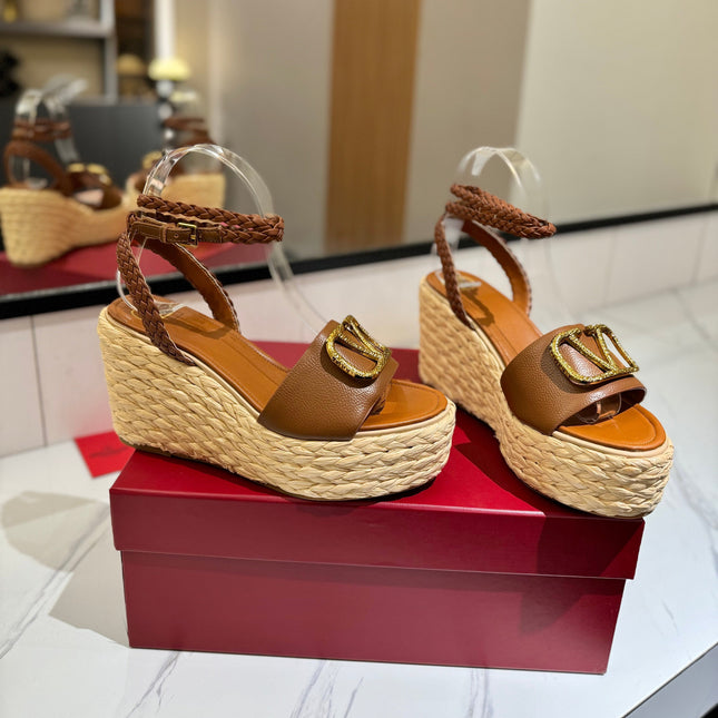 VLTN ESPADRILLE WEDGE SANDALS 25S 90 MM IN BROWN LAMBSKIN STYLE 4