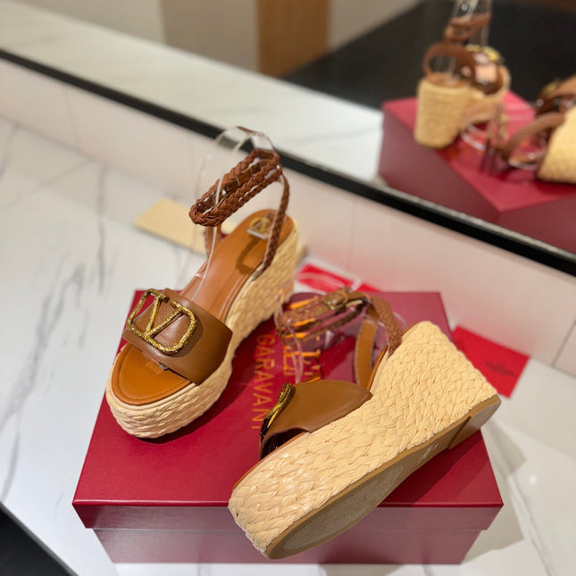 VLTN ESPADRILLE WEDGE SANDALS 25S 90 MM IN BROWN LAMBSKIN STYLE 4