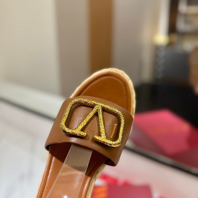 VLTN ESPADRILLE WEDGE SANDALS 25S 90 MM IN BROWN LAMBSKIN STYLE 4