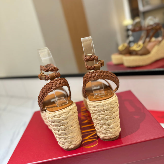 VLTN ESPADRILLE WEDGE SANDALS 25S 90 MM IN BROWN LAMBSKIN STYLE 4