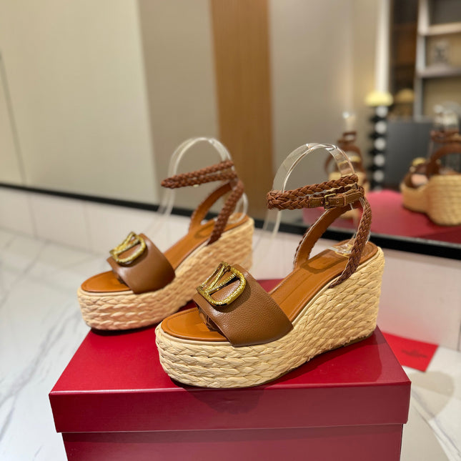 VLTN ESPADRILLE WEDGE SANDALS 25S 90 MM IN BROWN LAMBSKIN STYLE 4