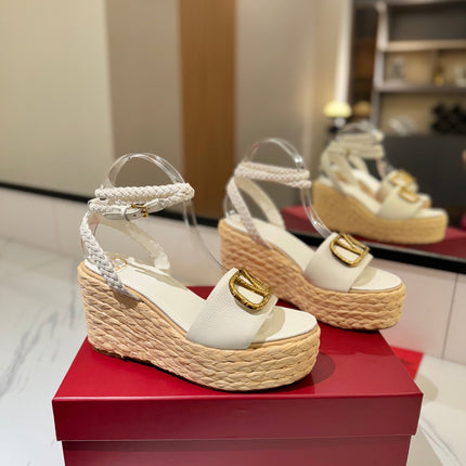 VLTN ESPADRILLE WEDGE SANDALS 25S 90 MM IN WHITE LAMBSKIN STYLE 3