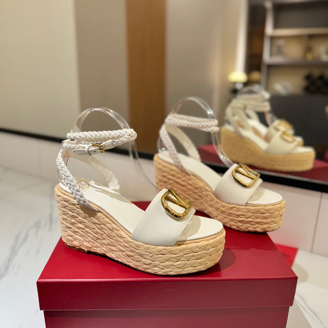 VLTN ESPADRILLE WEDGE SANDALS 25S 90 MM IN WHITE LAMBSKIN STYLE 3