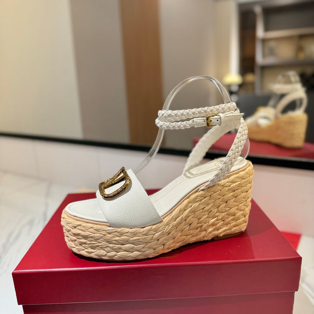 VLTN ESPADRILLE WEDGE SANDALS 25S 90 MM IN WHITE LAMBSKIN STYLE 3