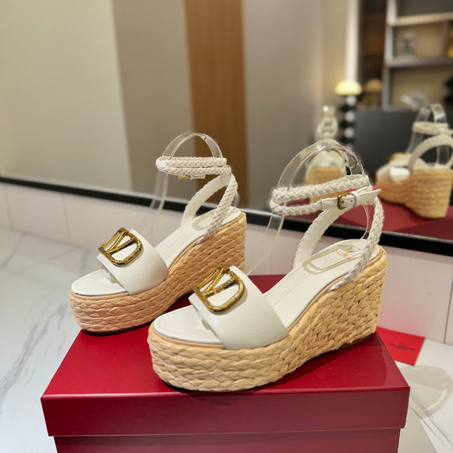 VLTN ESPADRILLE WEDGE SANDALS 25S 90 MM IN WHITE LAMBSKIN STYLE 3