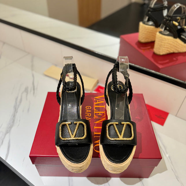 VLTN ESPADRILLE WEDGE SANDALS 25S 90 MM IN BLACK LAMBSKIN STYLE 2