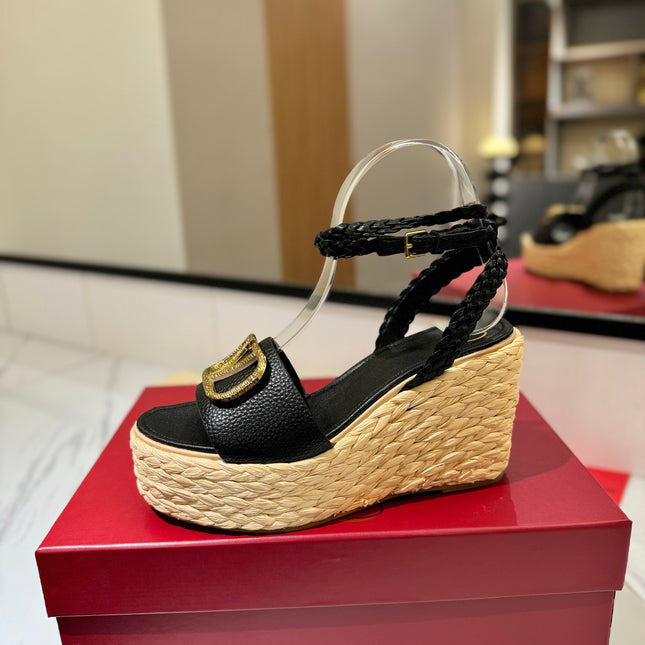 VLTN ESPADRILLE WEDGE SANDALS 25S 90 MM IN BLACK LAMBSKIN STYLE 2