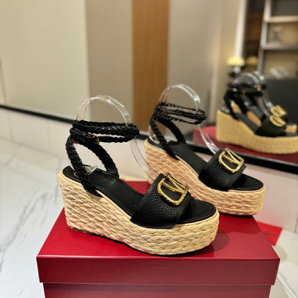 VLTN ESPADRILLE WEDGE SANDALS 25S 90 MM IN BLACK LAMBSKIN STYLE 2