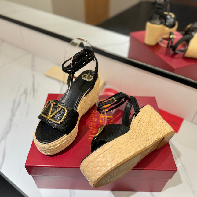 VLTN ESPADRILLE WEDGE SANDALS 25S 90 MM IN BLACK LAMBSKIN STYLE 2