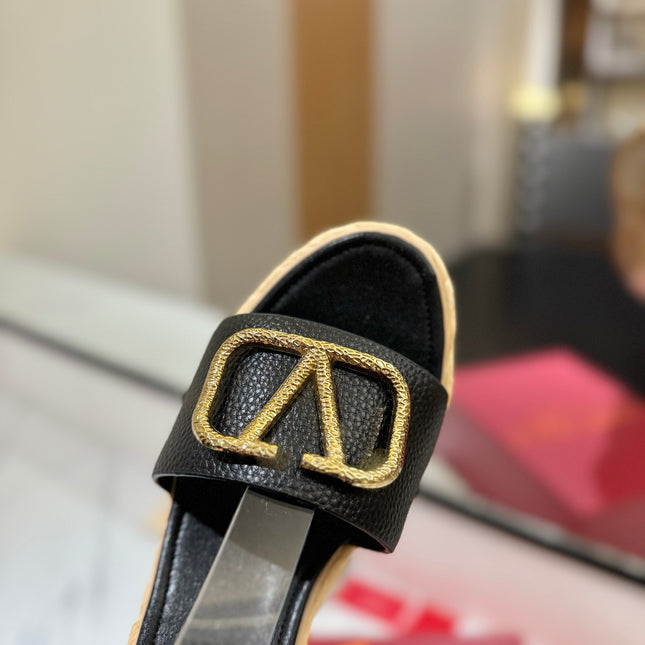 VLTN ESPADRILLE WEDGE SANDALS 25S 90 MM IN BLACK LAMBSKIN STYLE 2