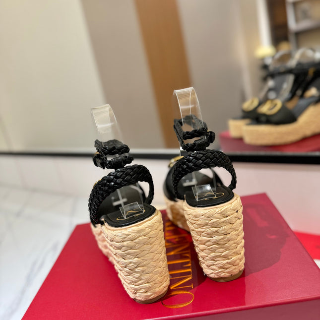 VLTN ESPADRILLE WEDGE SANDALS 25S 90 MM IN BLACK LAMBSKIN STYLE 2