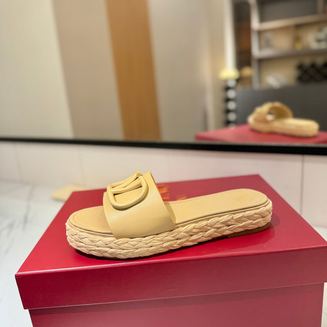 VLTN ESPADRILLE SLIDES 25S IN GOLDEN BEIGE LAMBSKIN STYLE 12