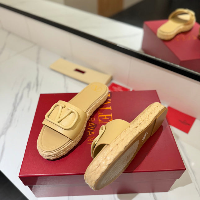 VLTN ESPADRILLE SLIDES 25S IN GOLDEN BEIGE LAMBSKIN STYLE 12