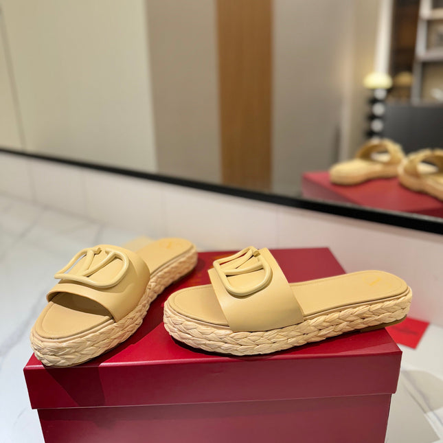 VLTN ESPADRILLE SLIDES 25S IN GOLDEN BEIGE LAMBSKIN STYLE 12