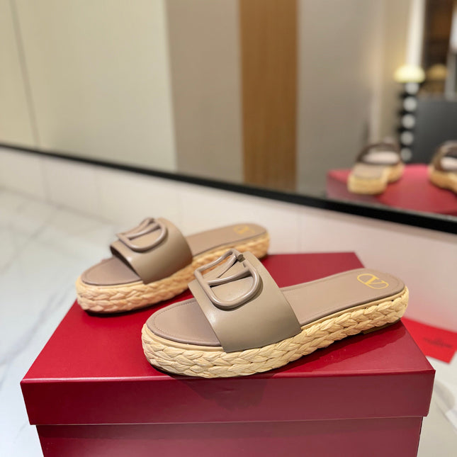 VLTN ESPADRILLE SLIDES 25S IN BEIGE BROWN LAMBSKIN STYLE 10