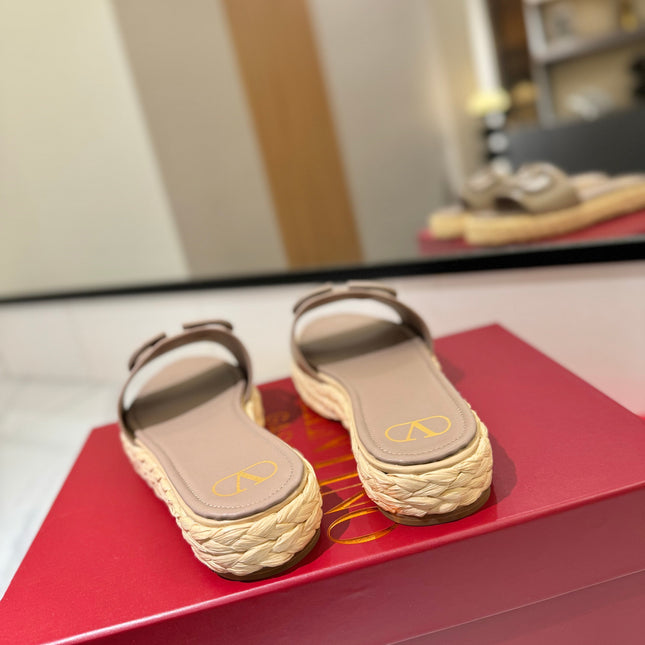 VLTN ESPADRILLE SLIDES 25S IN BEIGE BROWN LAMBSKIN STYLE 10