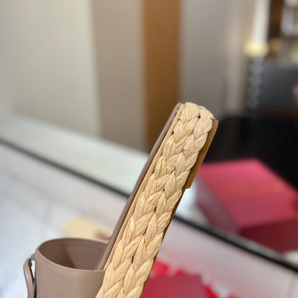 VLTN ESPADRILLE SLIDES 25S IN BEIGE BROWN LAMBSKIN STYLE 10