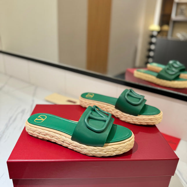 VLTN ESPADRILLE SLIDES 25S IN DARK GREEN LAMBSKIN STYLE 9