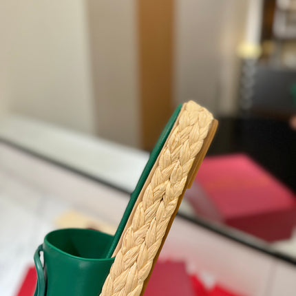 VLTN ESPADRILLE SLIDES 25S IN DARK GREEN LAMBSKIN STYLE 9