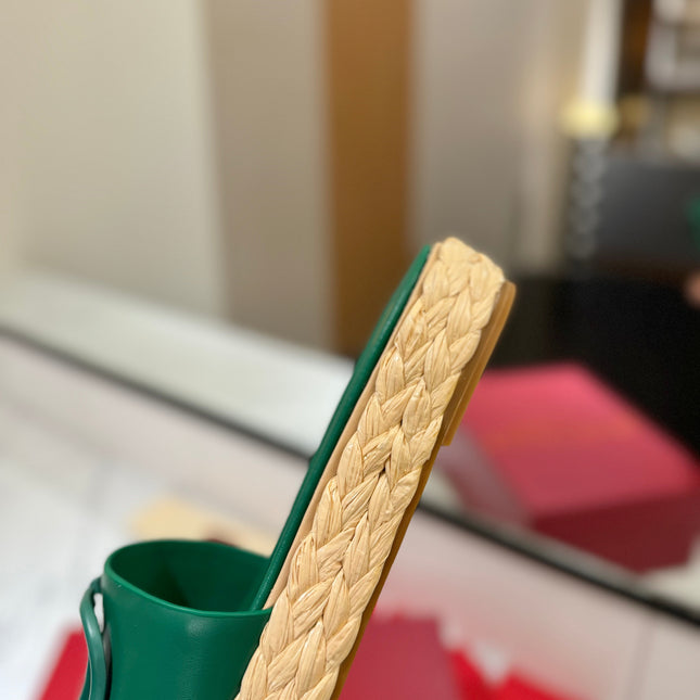 VLTN ESPADRILLE SLIDES 25S IN DARK GREEN LAMBSKIN STYLE 9