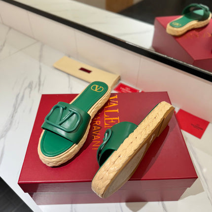 VLTN ESPADRILLE SLIDES 25S IN DARK GREEN LAMBSKIN STYLE 9