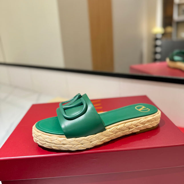 VLTN ESPADRILLE SLIDES 25S IN DARK GREEN LAMBSKIN STYLE 9