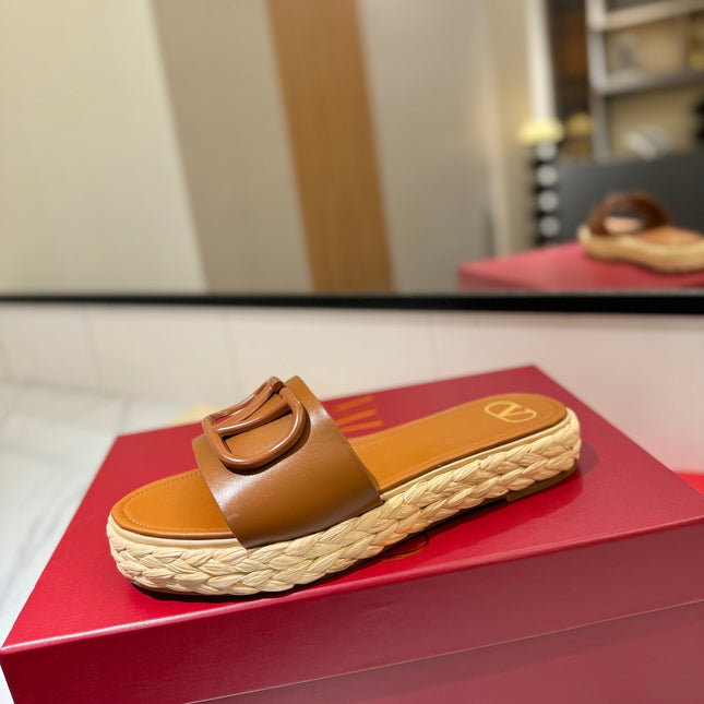 VLTN ESPADRILLE SLIDES 25S IN LIGHT BROWN LAMBSKIN STYLE 7