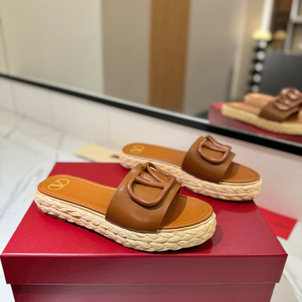 VLTN ESPADRILLE SLIDES 25S IN LIGHT BROWN LAMBSKIN STYLE 7