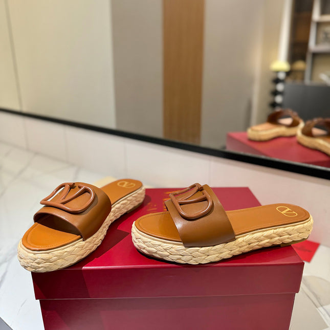 VLTN ESPADRILLE SLIDES 25S IN LIGHT BROWN LAMBSKIN STYLE 7