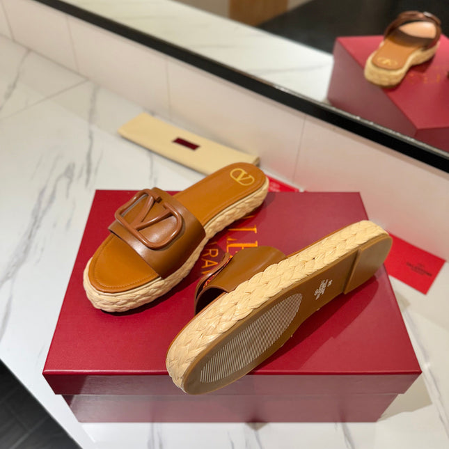 VLTN ESPADRILLE SLIDES 25S IN LIGHT BROWN LAMBSKIN STYLE 7