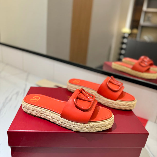 VLTN ESPADRILLE SLIDES 25S IN ORANGE LAMBSKIN STYLE 6