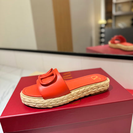 VLTN ESPADRILLE SLIDES 25S IN ORANGE LAMBSKIN STYLE 6