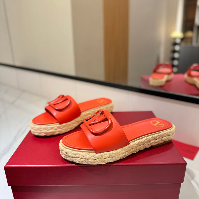 VLTN ESPADRILLE SLIDES 25S IN ORANGE LAMBSKIN STYLE 6