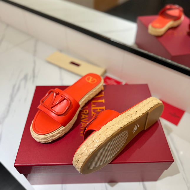 VLTN ESPADRILLE SLIDES 25S IN ORANGE LAMBSKIN STYLE 6