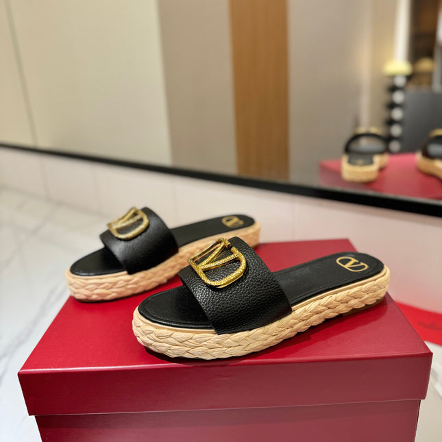 VLTN ESPADRILLE SLIDES 25S IN BLACK LAMBSKIN STYLE 5