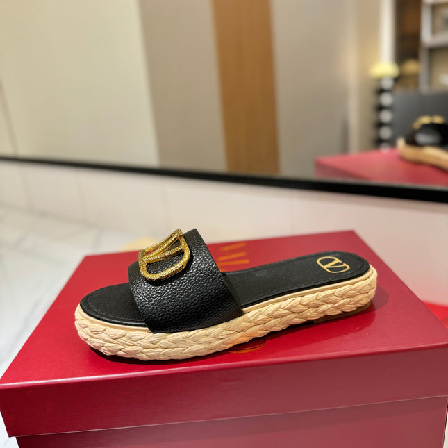 VLTN ESPADRILLE SLIDES 25S IN BLACK LAMBSKIN STYLE 5