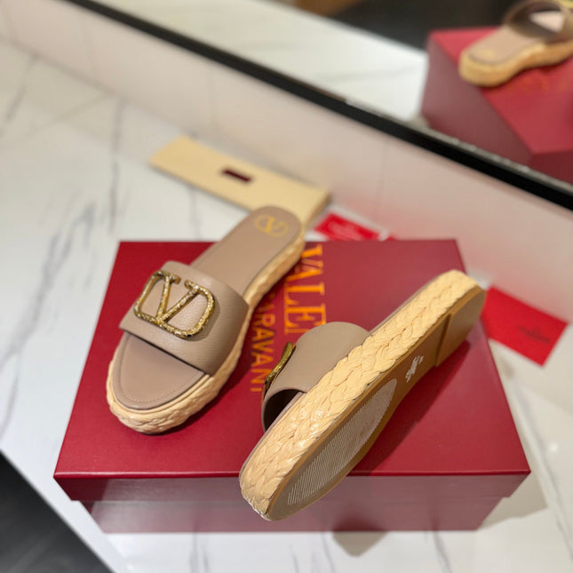 VLTN ESPADRILLE SLIDES 25S IN BEIGE BROWN LAMBSKIN STYLE 4