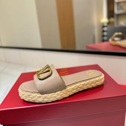 VLTN ESPADRILLE SLIDES 25S IN BEIGE BROWN LAMBSKIN STYLE 4