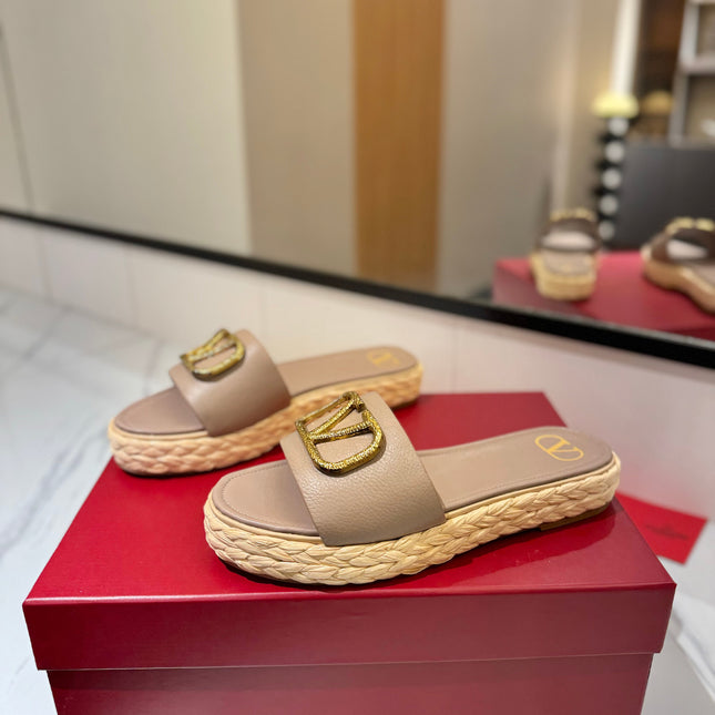 VLTN ESPADRILLE SLIDES 25S IN BEIGE BROWN LAMBSKIN STYLE 4