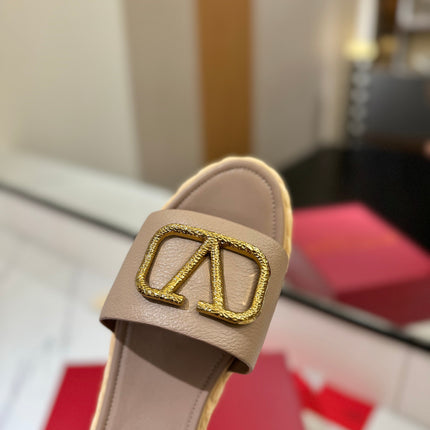 VLTN ESPADRILLE SLIDES 25S IN BEIGE BROWN LAMBSKIN STYLE 4