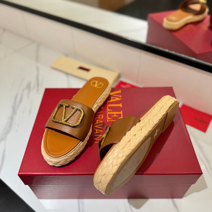VLTN ESPADRILLE SLIDES 25S IN BROWN LAMBSKIN STYLE 2