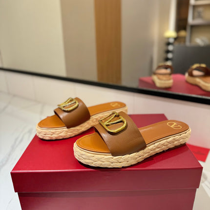 VLTN ESPADRILLE SLIDES 25S IN BROWN LAMBSKIN STYLE 2