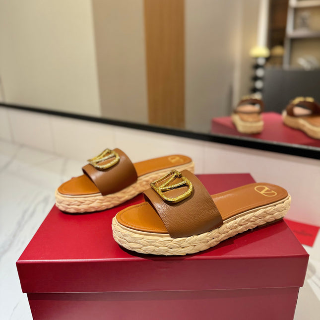 VLTN ESPADRILLE SLIDES 25S IN BROWN LAMBSKIN STYLE 2