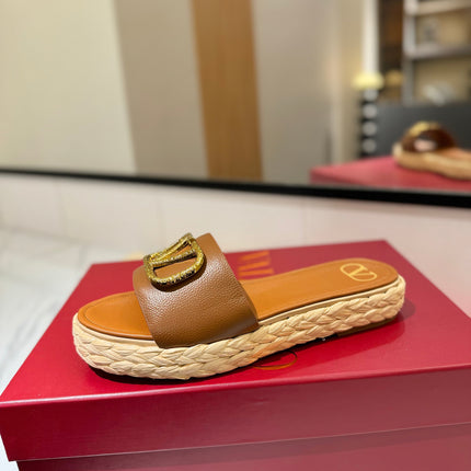 VLTN ESPADRILLE SLIDES 25S IN BROWN LAMBSKIN STYLE 2