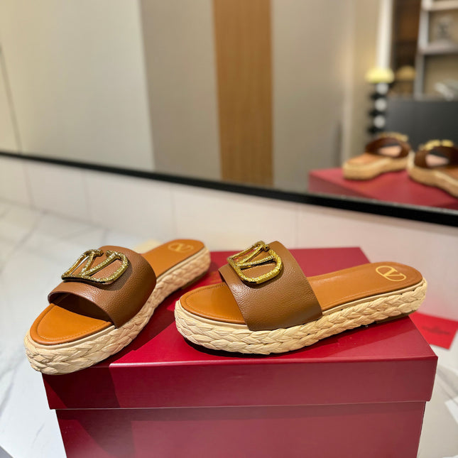 VLTN ESPADRILLE SLIDES 25S IN BROWN LAMBSKIN STYLE 2