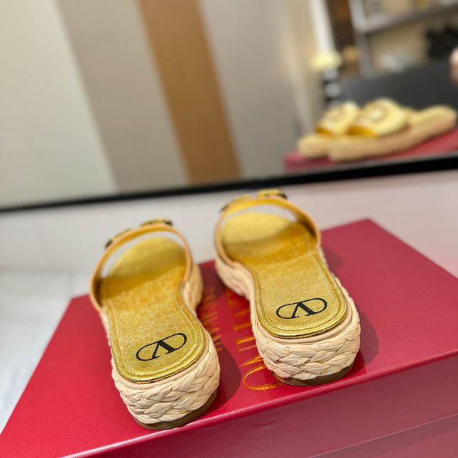 VLTN ESPADRILLE SLIDES 25S IN GOLD LAMBSKIN STYLE 1