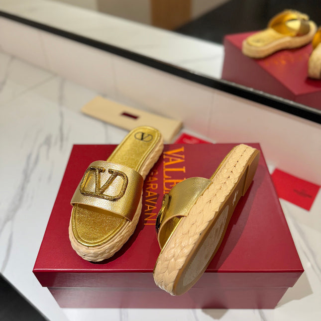 VLTN ESPADRILLE SLIDES 25S IN GOLD LAMBSKIN STYLE 1
