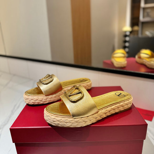 VLTN ESPADRILLE SLIDES 25S IN GOLD LAMBSKIN STYLE 1