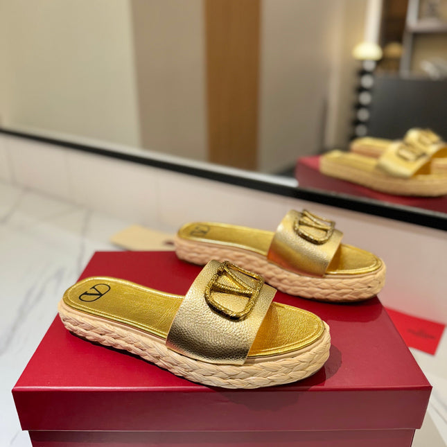 VLTN ESPADRILLE SLIDES 25S IN GOLD LAMBSKIN STYLE 1